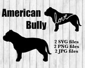American Bully Standard Dog Breed Silhouette Cursive Love Canine Pet Digital Download Cutting File SVG PNG JPG