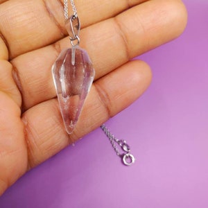 Clear Quartz Necklace, Natural Quartz Pendant, with white gold filled chain