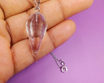 Clear Quartz Necklace, Natural Quartz Pendant, with white gold filled chain