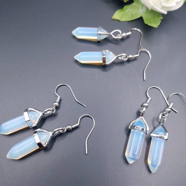 Opalite Earrings, Opalite Crystal Earrings, Crystal Point Earrings, Crystal Earrings