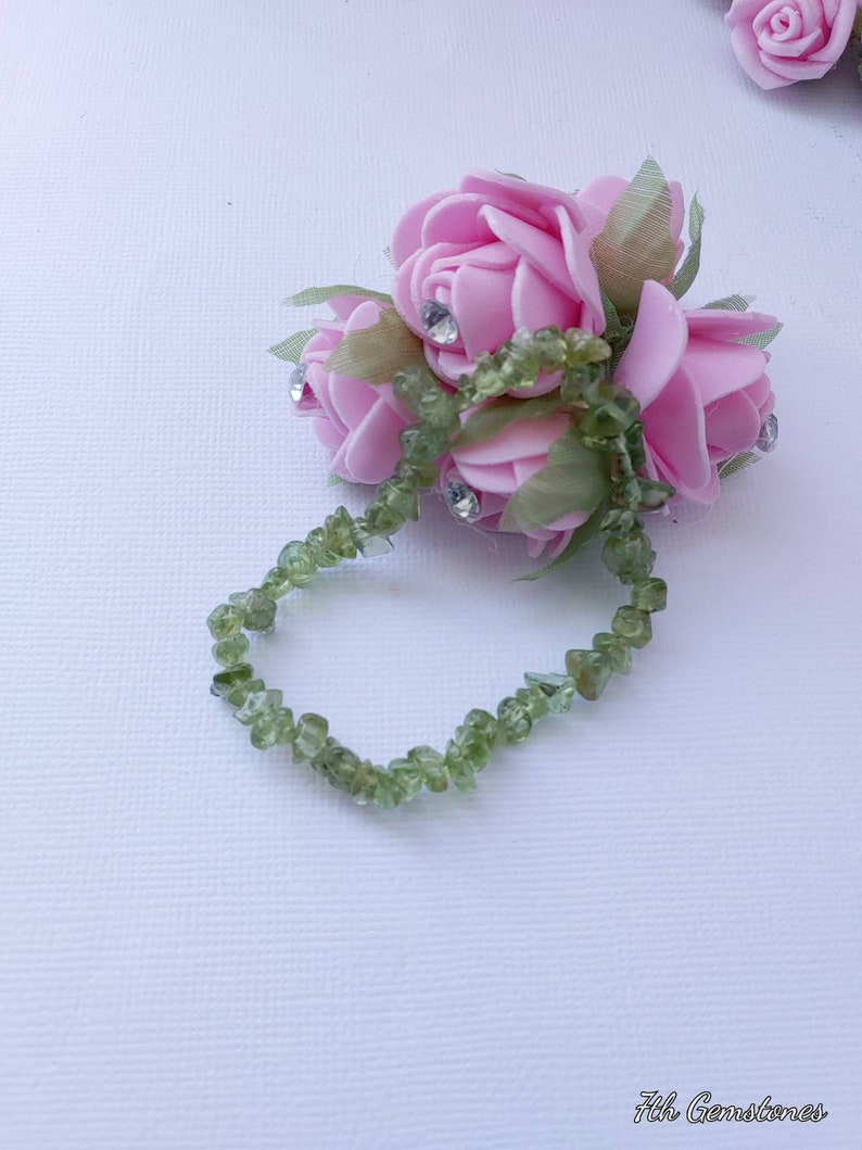 Natural Peridot Chips Bracelet Crystal Bracelet Peridot Bracelet