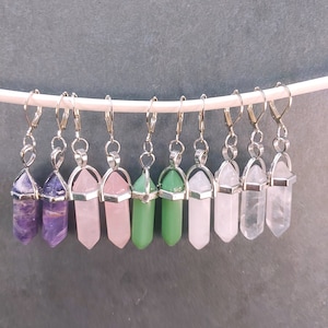 Crystal Points Earrings, Rose Quartz, Amethyst, Quartz, Green Aventurine, Rhodonite, Tiger Eye, Medium Size Crystal Point Healing Earrings