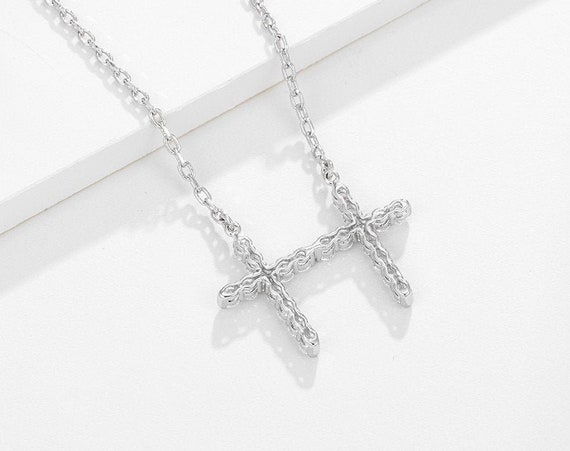 Cross Necklace Silver Necklace with Adjustable length/ | Etsy