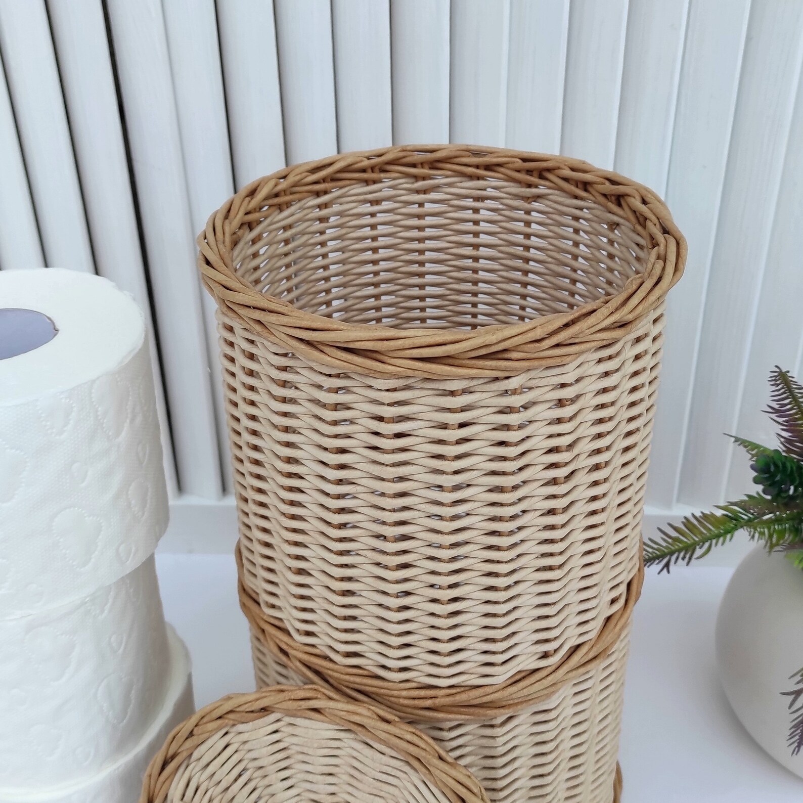 Toilet Paper Storage Wicker Basket for 3 Rolls of Paper Etsy