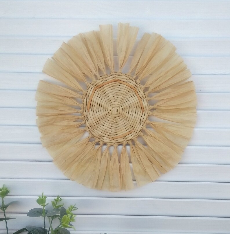 Wall basket set of 7 plate with raffia wall baskets wall Etsy