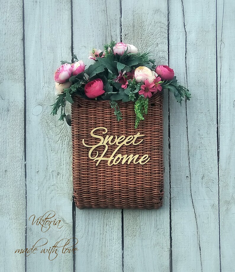 Wicker wall hanging basket front door decor flower basket Etsy