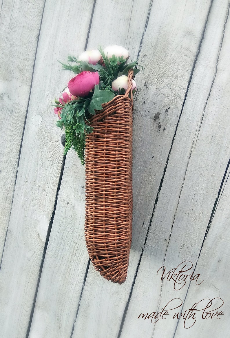 Wicker wall hanging basket front door decor flower basket Etsy