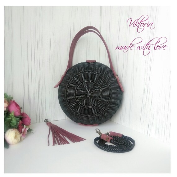 black round wicker bag