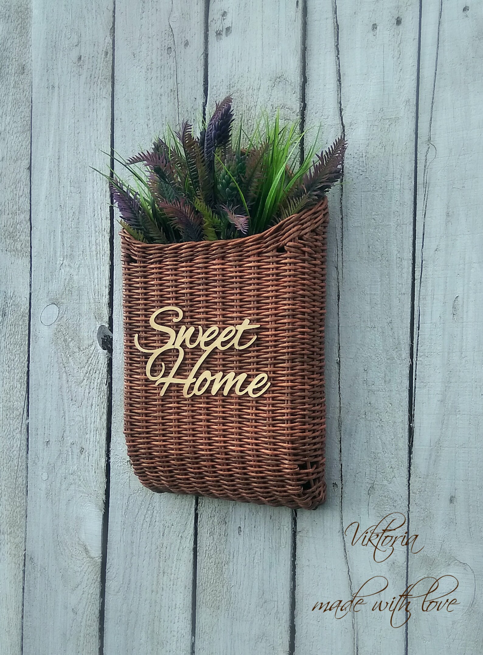Wicker wall hanging basket front door decor flower basket Etsy