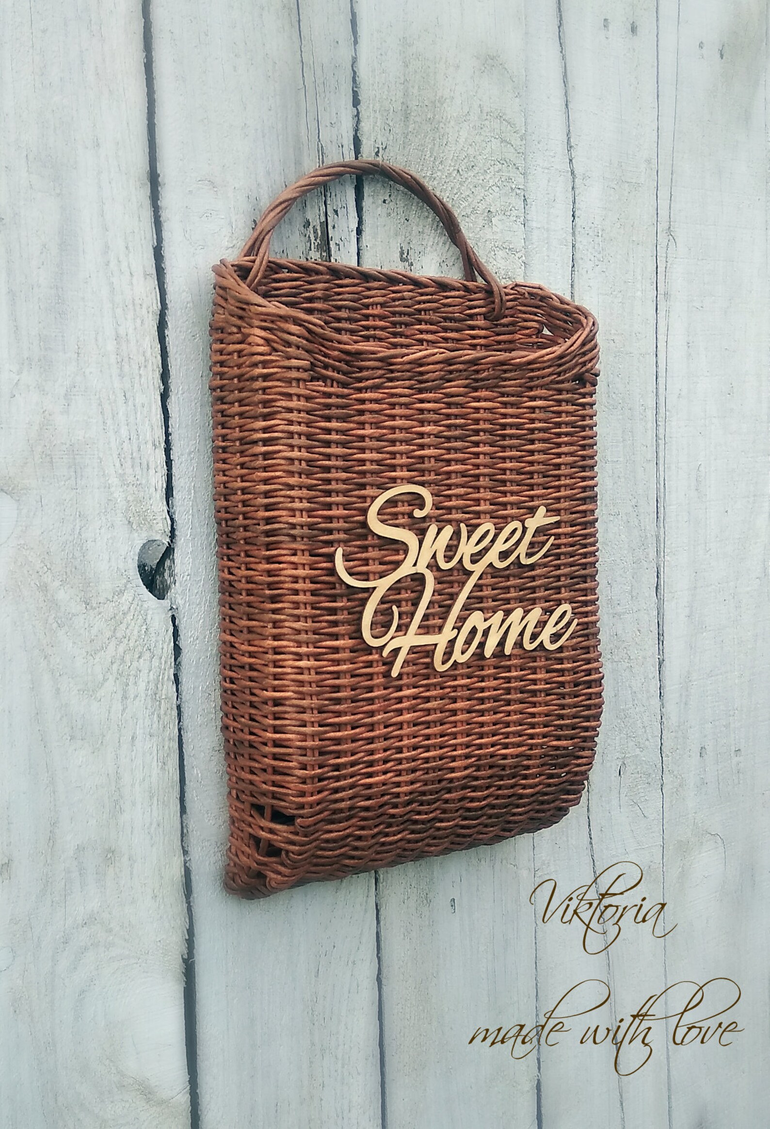 Wicker wall hanging basket front door decor flower basket Etsy