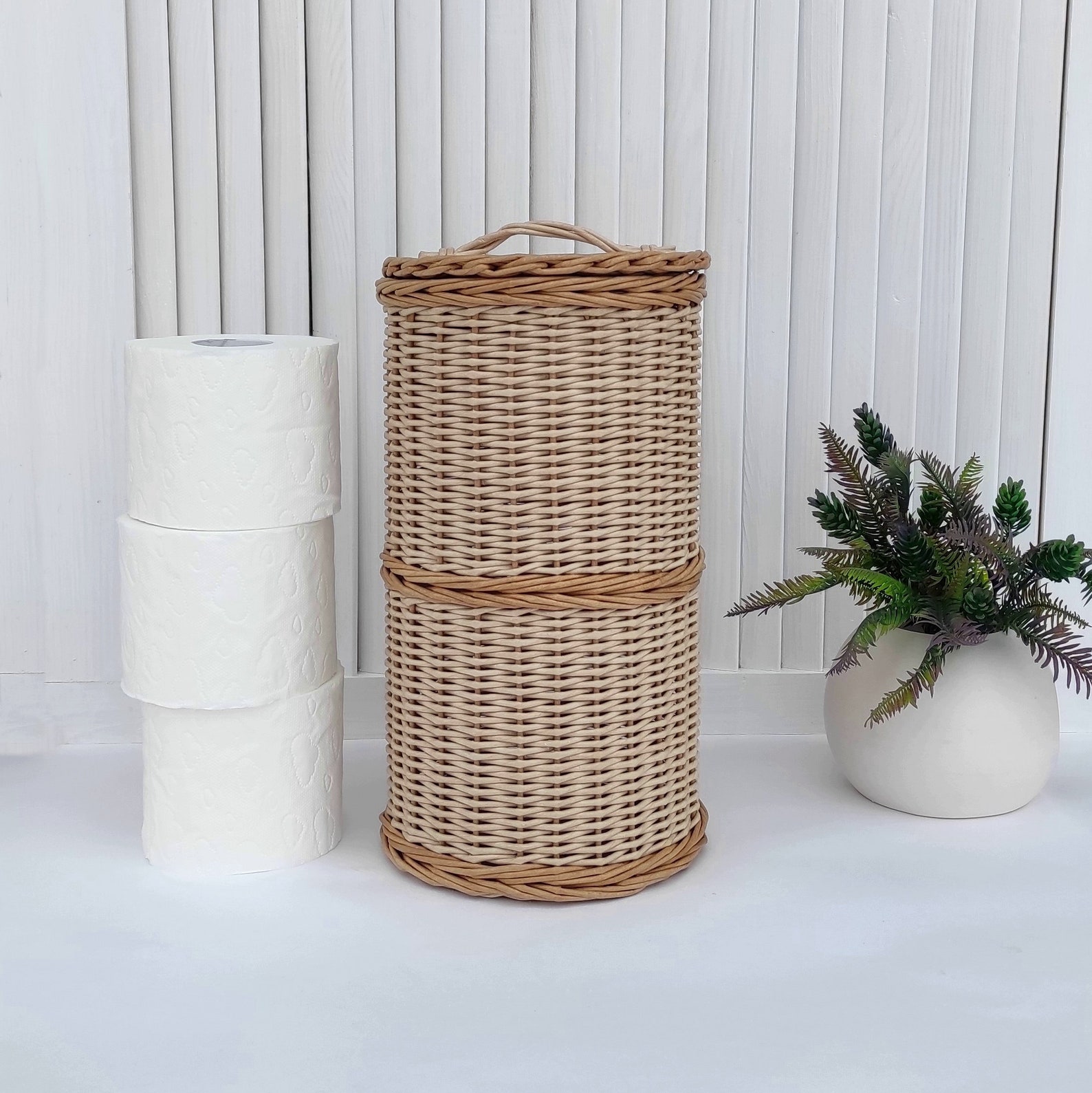 Toilet Paper Storage Wicker Basket for 3 Rolls of Paper Etsy