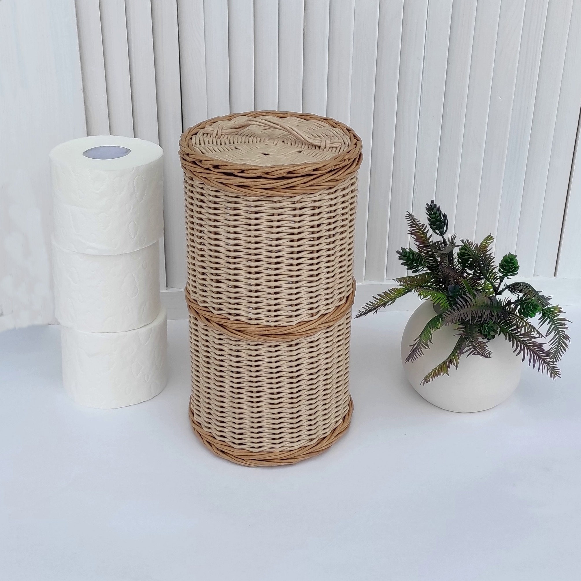 Toilet Paper Storage Wicker Basket for 3 Rolls of Paper Etsy