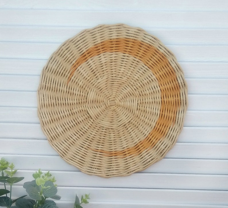 Wall basket set of 7 plate with raffia wall baskets wall Etsy