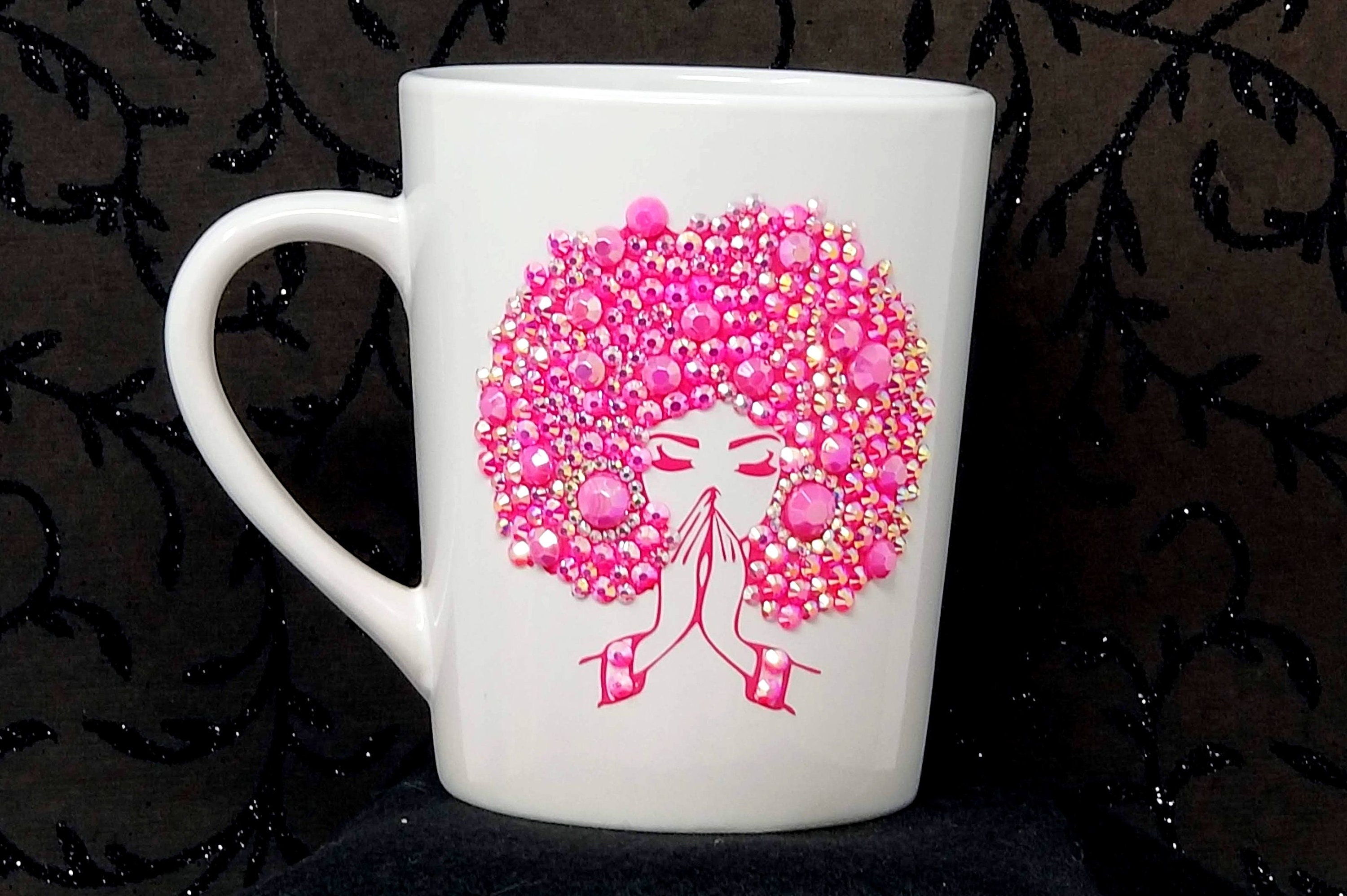 Praying Hands Coffee Mug Hot Pink Bling Girl Curly Afro Mug Etsy