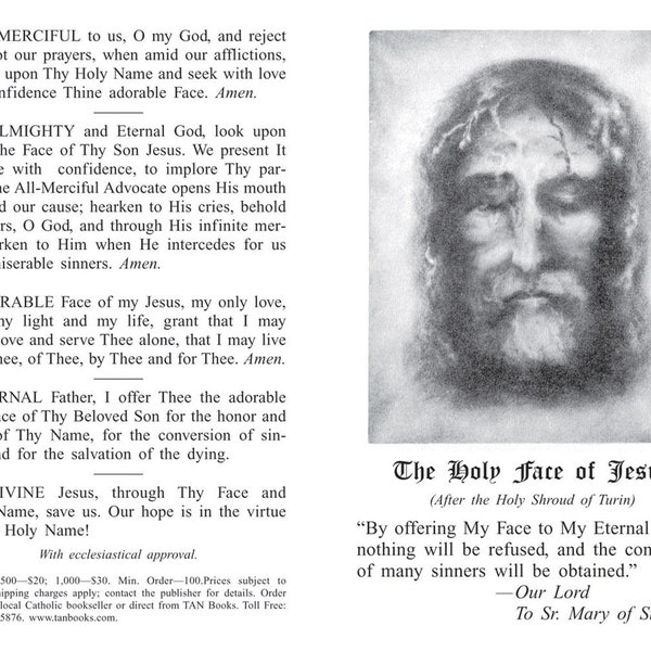 Holy face of Jesus prayer leaflet #holyfaceofjesus #jesus #jesusprayercard #theholyfaceofjesusprayercard #prayercards