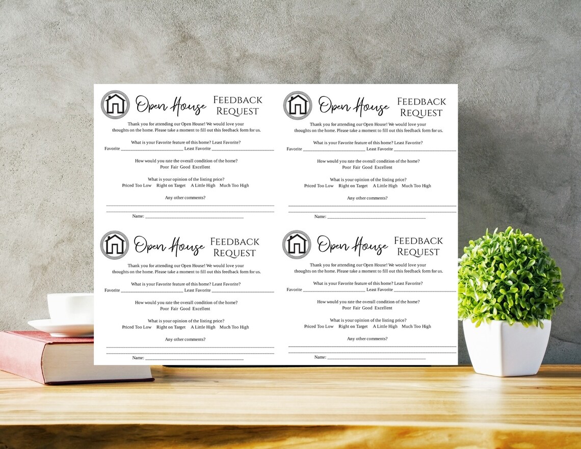 Open House Feedback Card Realtor PDF Download - Etsy