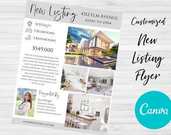 Real Estate Listing Flyer - Clean Simple  Open House Flyer, Real Estate Canva Marketing, Just Listed Home Flyer, House for Sale Template