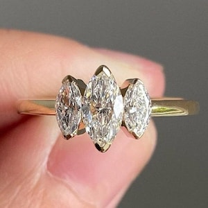Marquise Moissanite Three Stone Engagement Ring 2Ct Lab Diamond Alternative – Unique Vintage Bridal Ring – Custom Jewelry Rings For Women