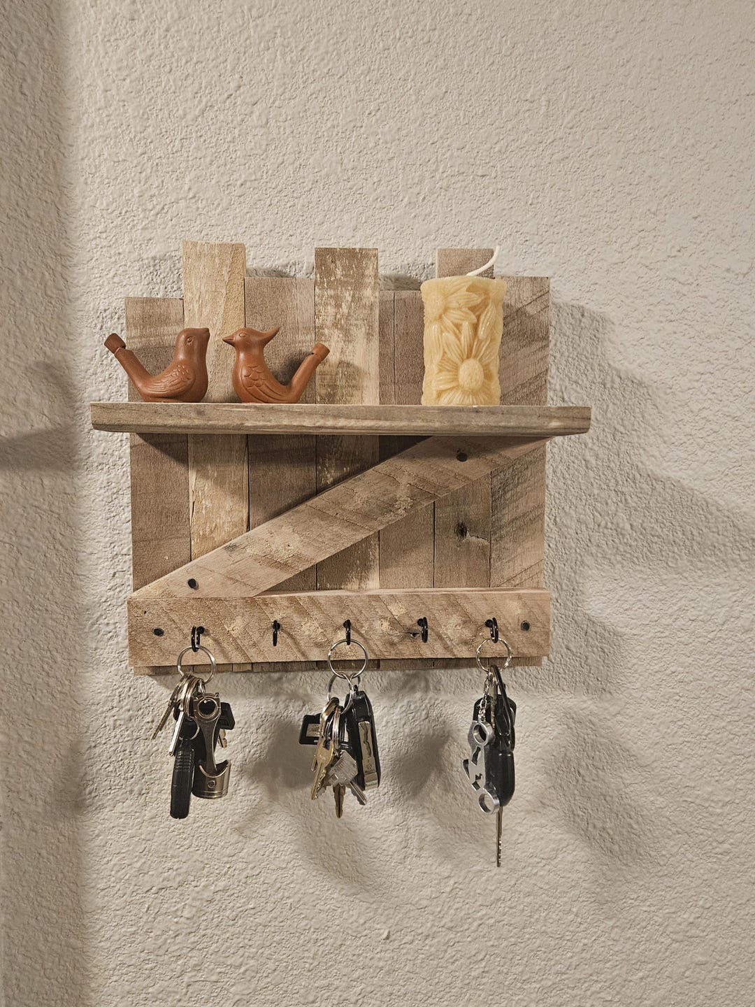Reclaimed Key Rack Rustic Reclaimed Wood Key Holder With Shelf - Farmhouse Decor - Etsy
