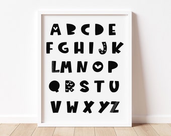 Alphabet Poster, Black and White, Educational Posters for Classroom Decor, Printable for Kids Room Decor *INSTANT DOWNLOAD*