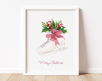 Ice Skate Watercolor for Holiday Decorations, Printable Wall Art for Christmas Wall Art,  *Instant Download