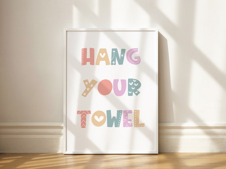 Bathroom Wall Art Hang Your Towel Toilet Wall Decor Kids Etsy