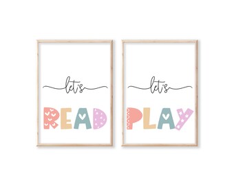 Set of 2 Prints, Let's Read, Let's Play, Wall Art Set for Kids Room Decor, Classroom Posters for Classroom Decor,*INSTANT DOWNLOAD*