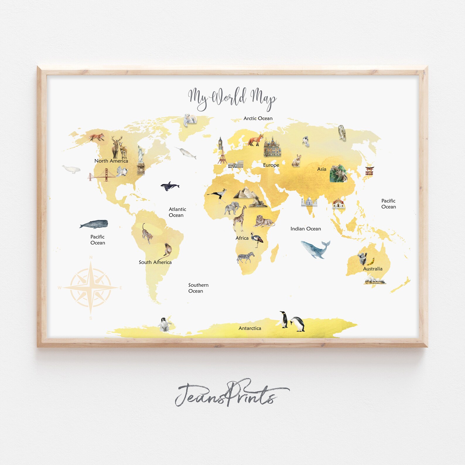 Printable World Map Animal World Map Printable Kids World | Etsy