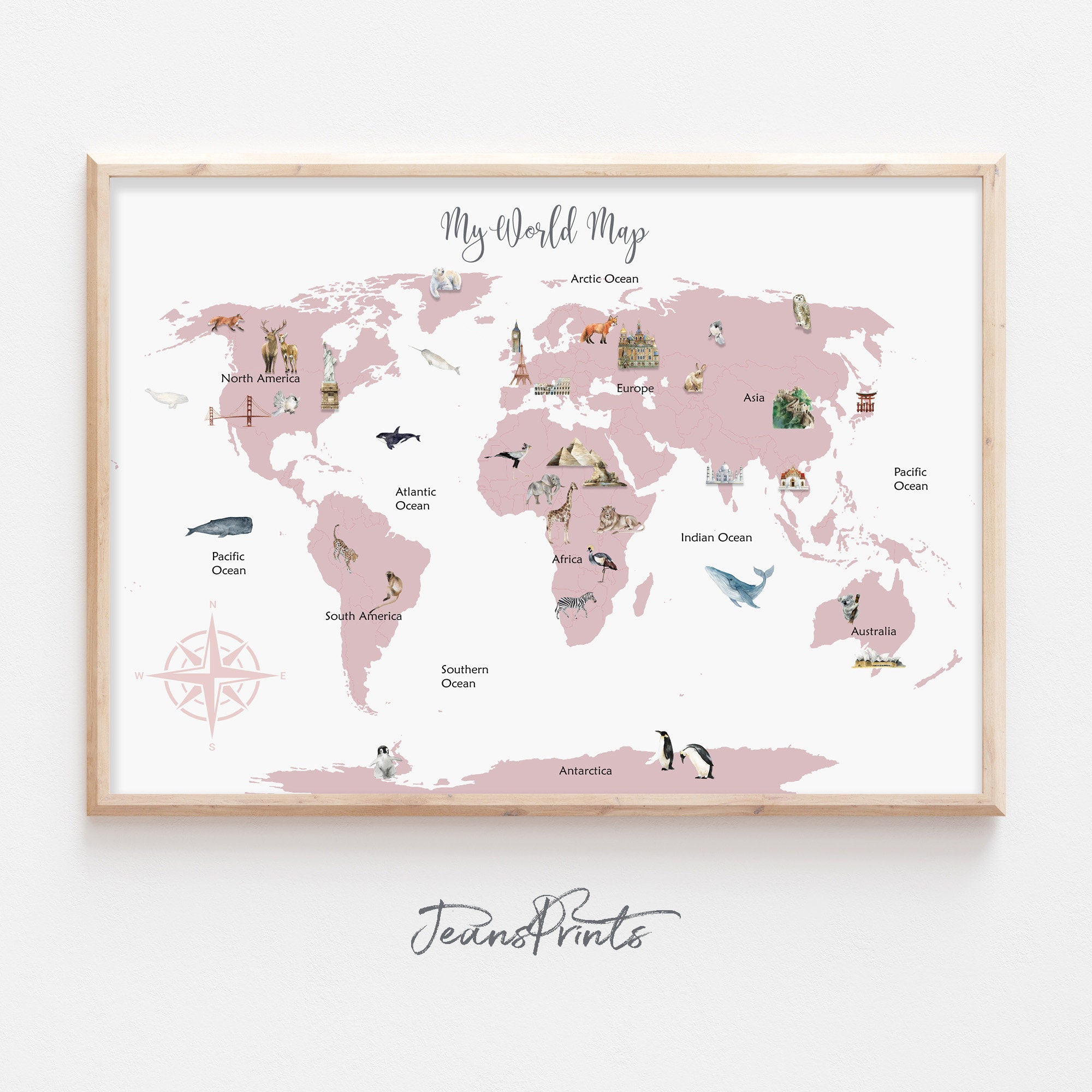 Printable World Map World Map for Kids Room Decor Kids World - Etsy
