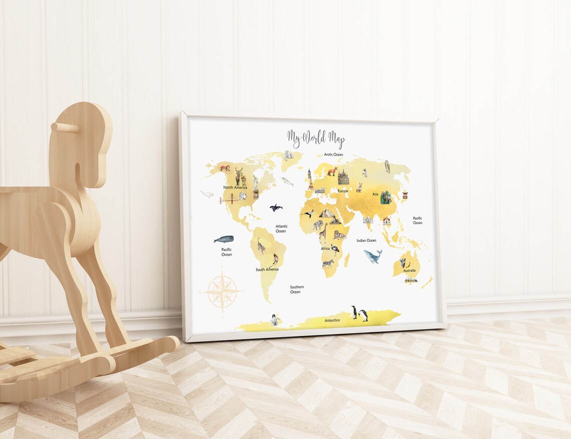 Printable World Map Animal World Map Printable Kids World | Etsy