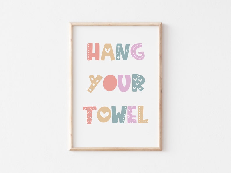 Bathroom Wall Art Hang Your Towel Toilet Wall Decor Kids Etsy