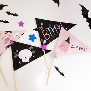 Pink Halloween Decor, Cute Halloween Decor, Halloween Pennant Flag for Halloween Party, Halloween Printable, Instant Download image 3