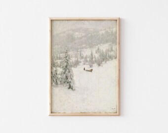 Vintage Oil Painting, Winter Printable Art for Holiday Decorations, Antique Oil Painting for Christmas Decor, *Instant Download