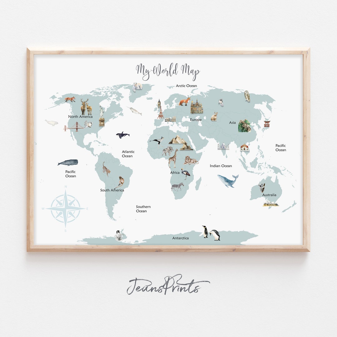 Printable World Map Kids Room Decor World Map Wall Art Kids - Etsy UK