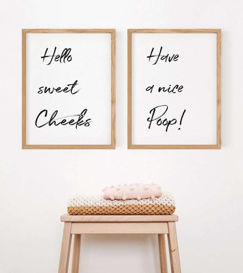 Funny Bathroom Signs, Set of 2 Prints, Hello sweet Cheeks, Cute Bathroom Sign for Bathroom Decor INSTANT DOWNLOAD image 3