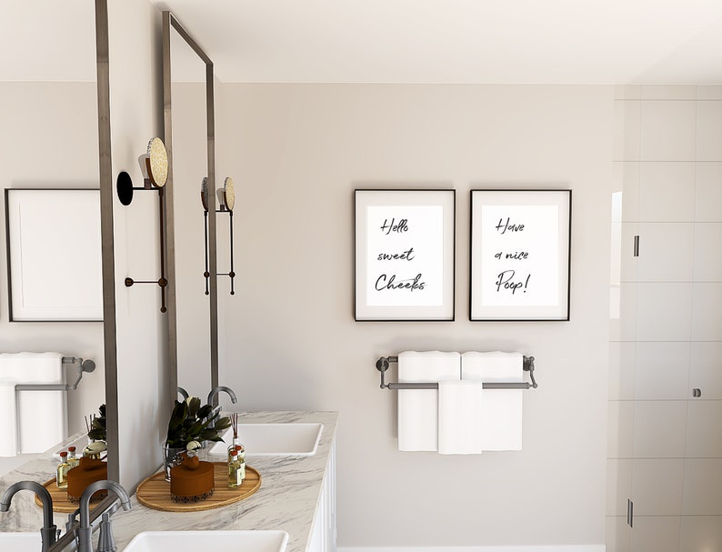 Funny Bathroom Signs, Set of 2 Prints, Hello sweet Cheeks, Cute Bathroom Sign for Bathroom Decor INSTANT DOWNLOAD image 4