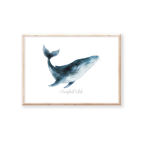 Whale Art Print for Nautical Decor, Printable Wall Art for Whale  Bathroom Decor, Whale Watercolor Print for Whale Nursery*Instant Download*