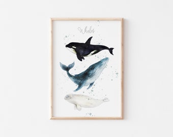 Whale Art Print for Nautical Decor, Printable Wall Art for Whale  Nursery, Whale Watercolor Print,*Instant Download*