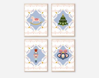 Nutcracker Set of 4 Prints for Holiday Decor, Gallery Wall Set of Christmas Wall Art, Christmas Printable, *Instant Download