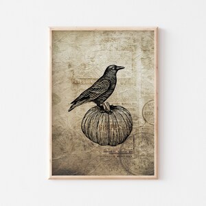 Crow  Decor for Halloween Wall Decor, Crow Art for Creepy Art, Vintage Halloween Prints, Raven Print, Crow Print, *Instant download