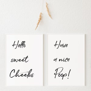 Funny Bathroom Signs, Set of 2 Prints, Hello sweet Cheeks, Cute Bathroom Sign for Bathroom Decor INSTANT DOWNLOAD image 7