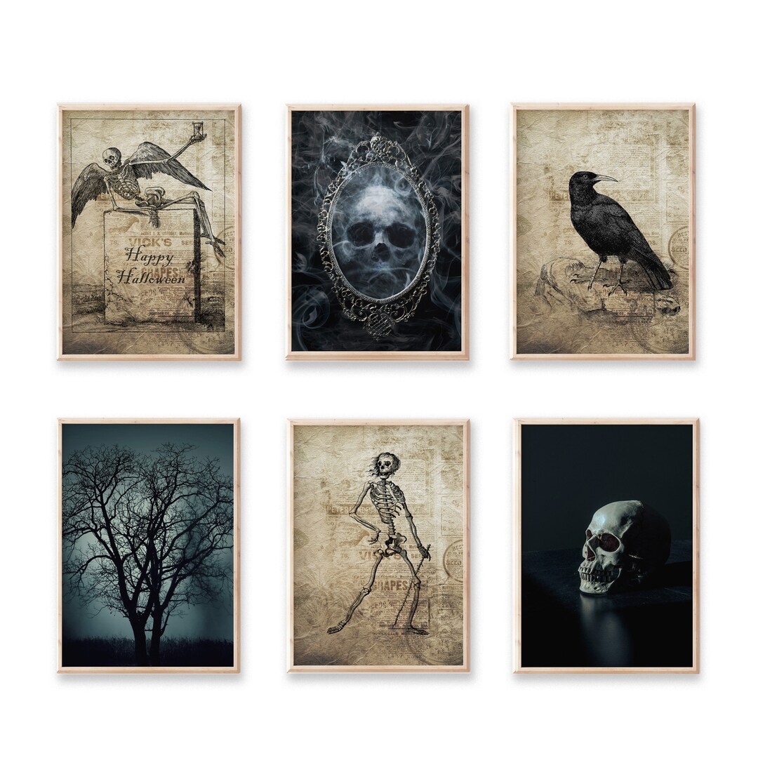 Set of 6 Prints for Goth Room Decor, Gallery Wall Set for Halloween ...