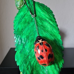 Wooden ladybug Necklace/ Handmade/ Gift/ Pendant/ Hand Painted Pendant/ Wood Jewelry-Ladybug/ carved ladybug pendant/ Red Ladybug.