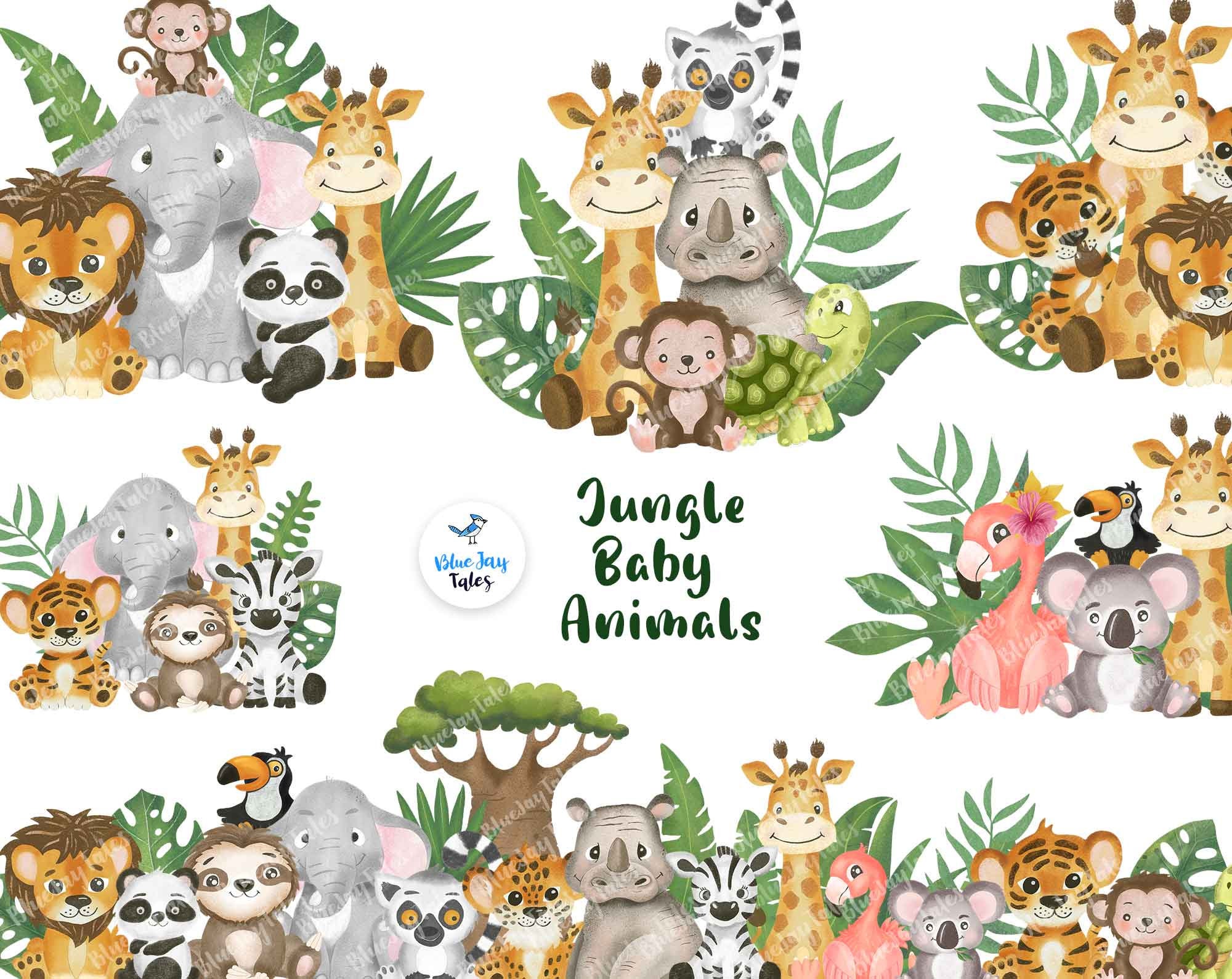 Safari Jungle Animal Nursery clipart. Tropical baby animals scenes. A…