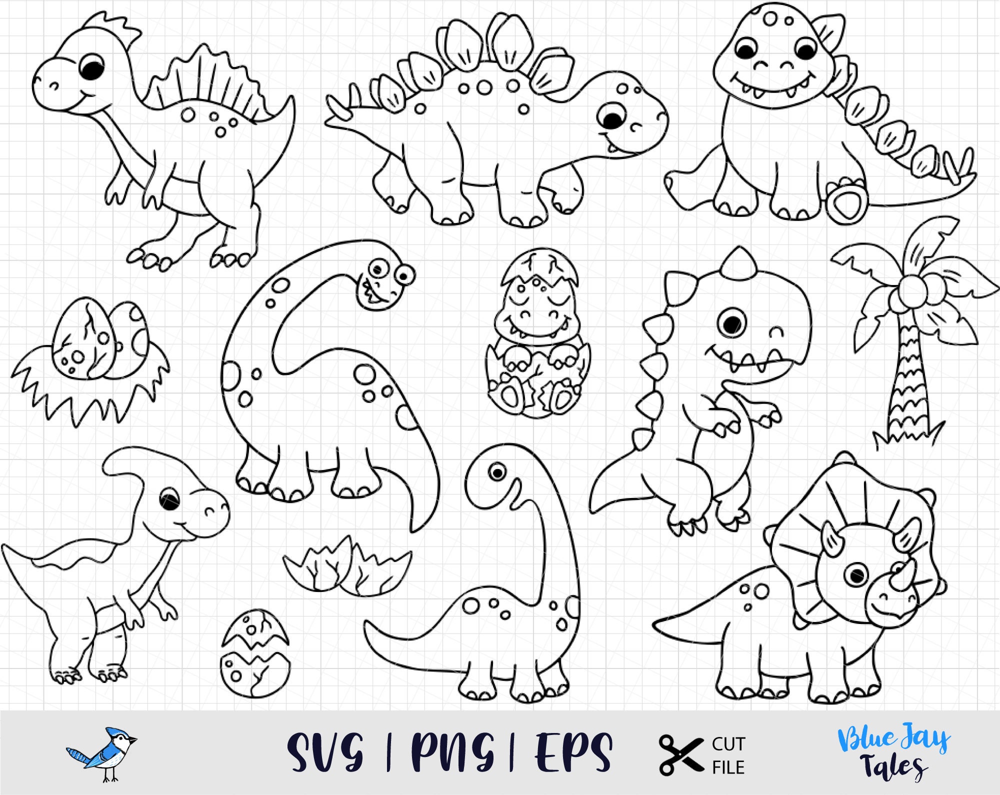 Dinosaur Coloring SVG Dinosaur Digital Stamp Clipart Doodle Etsy
