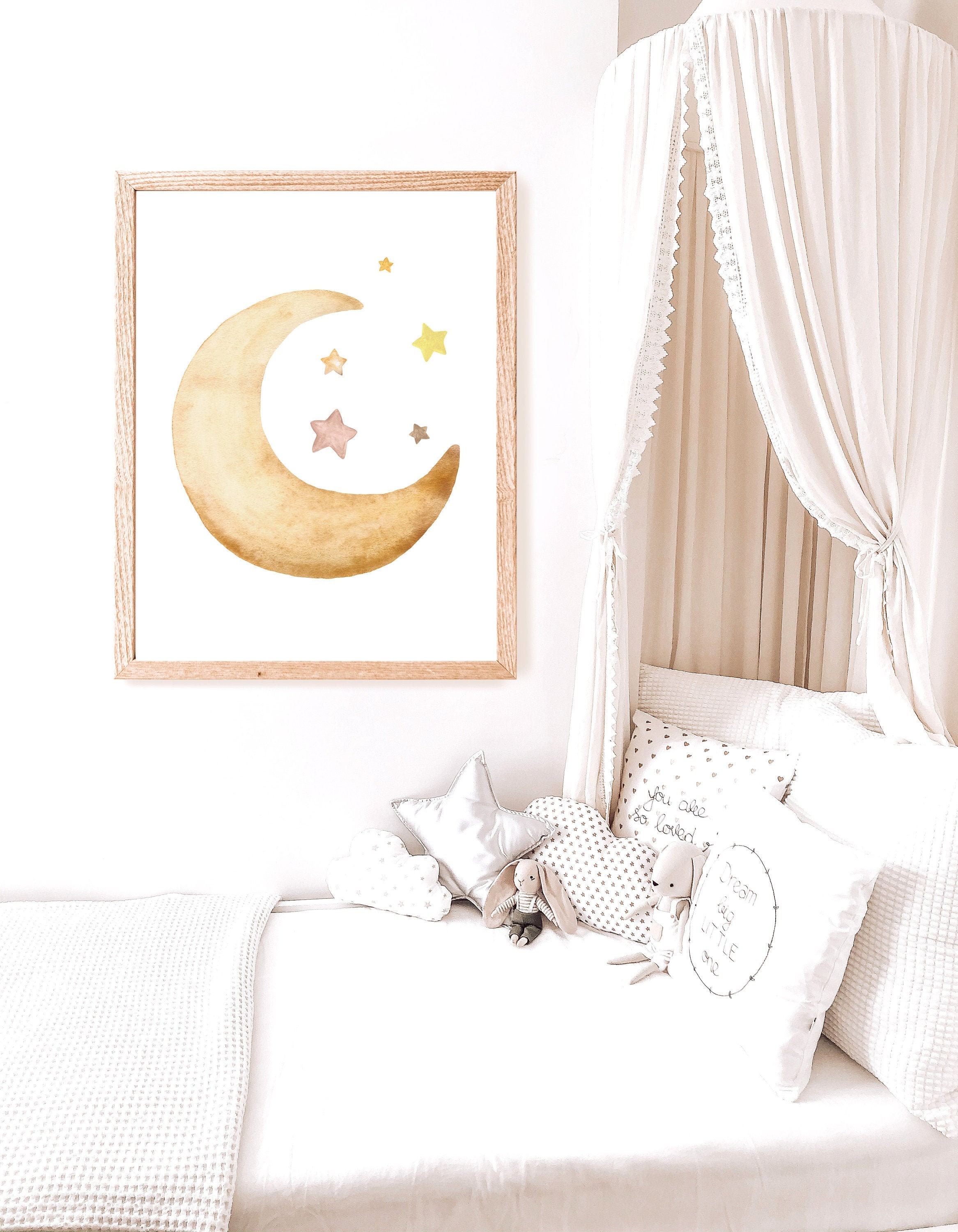 Moon and Stars Nursery Print Watercolor Crescent Moon Gender Etsy
