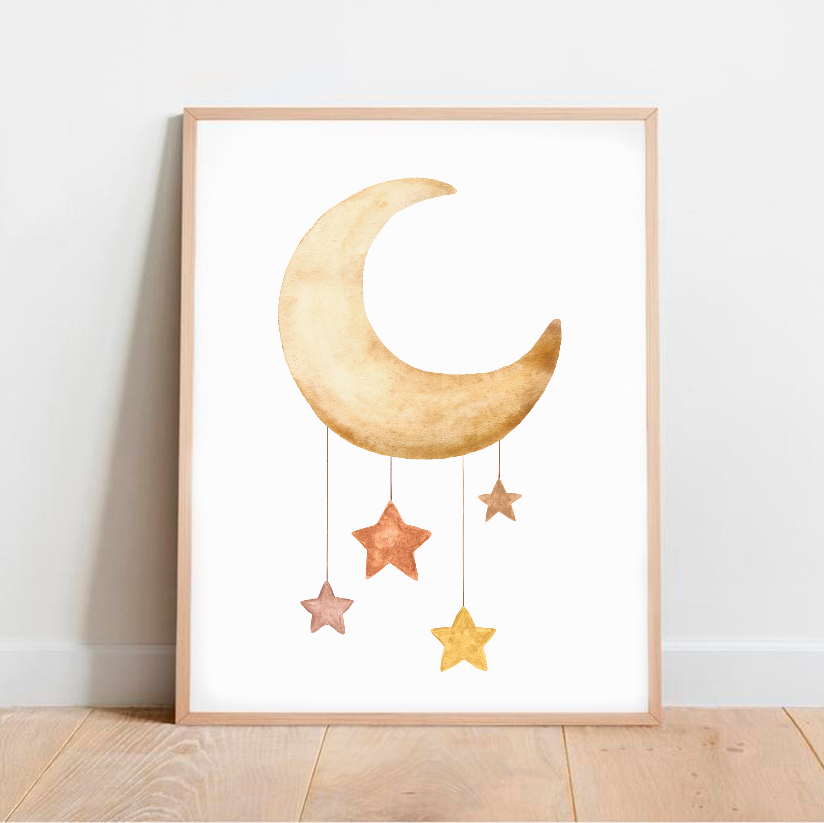 Moon and stars nursery print Watercolor crescent moon Gender Etsy