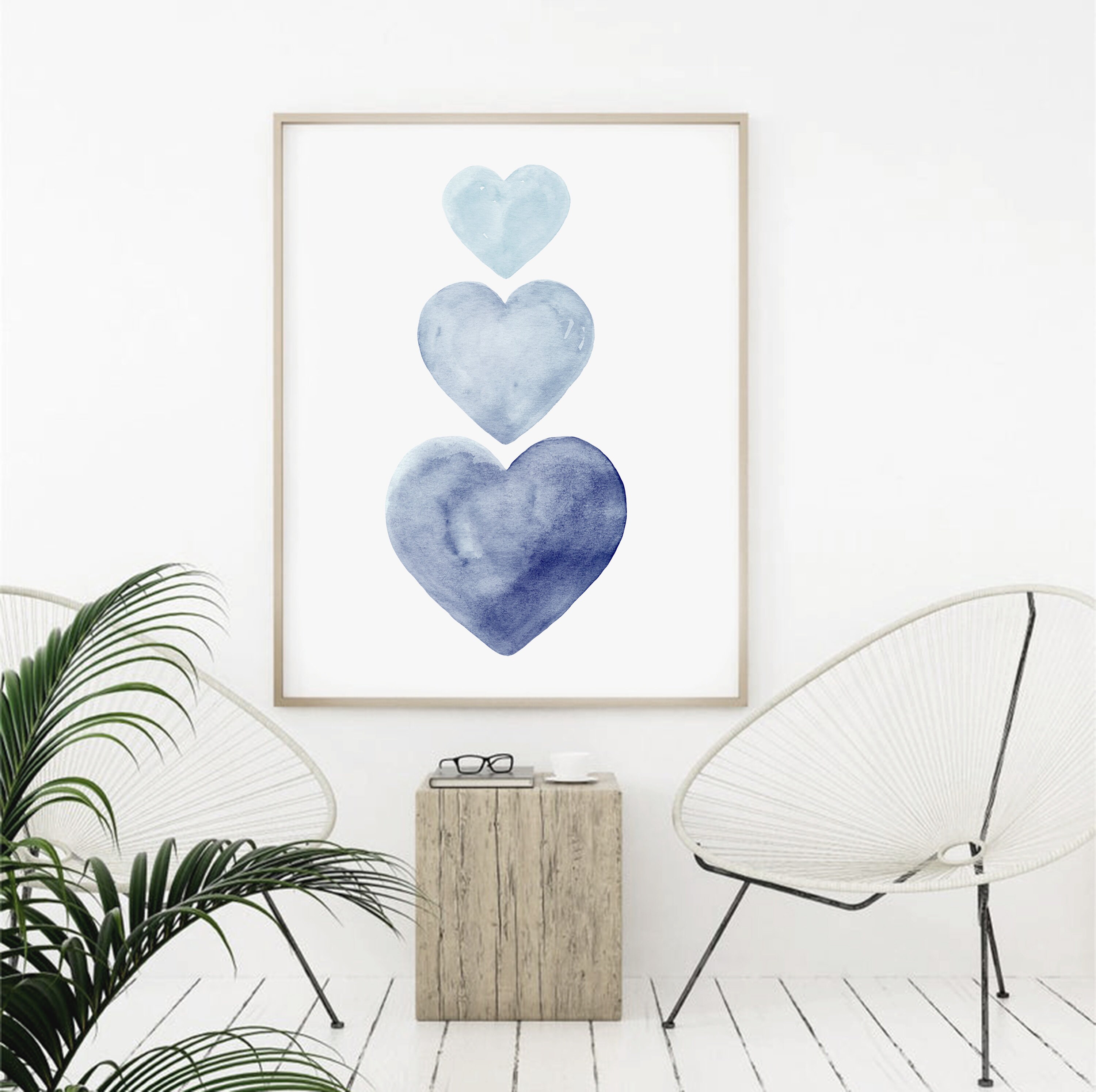 Blue heart print Watercolor navy hearts Indigo printables Etsy