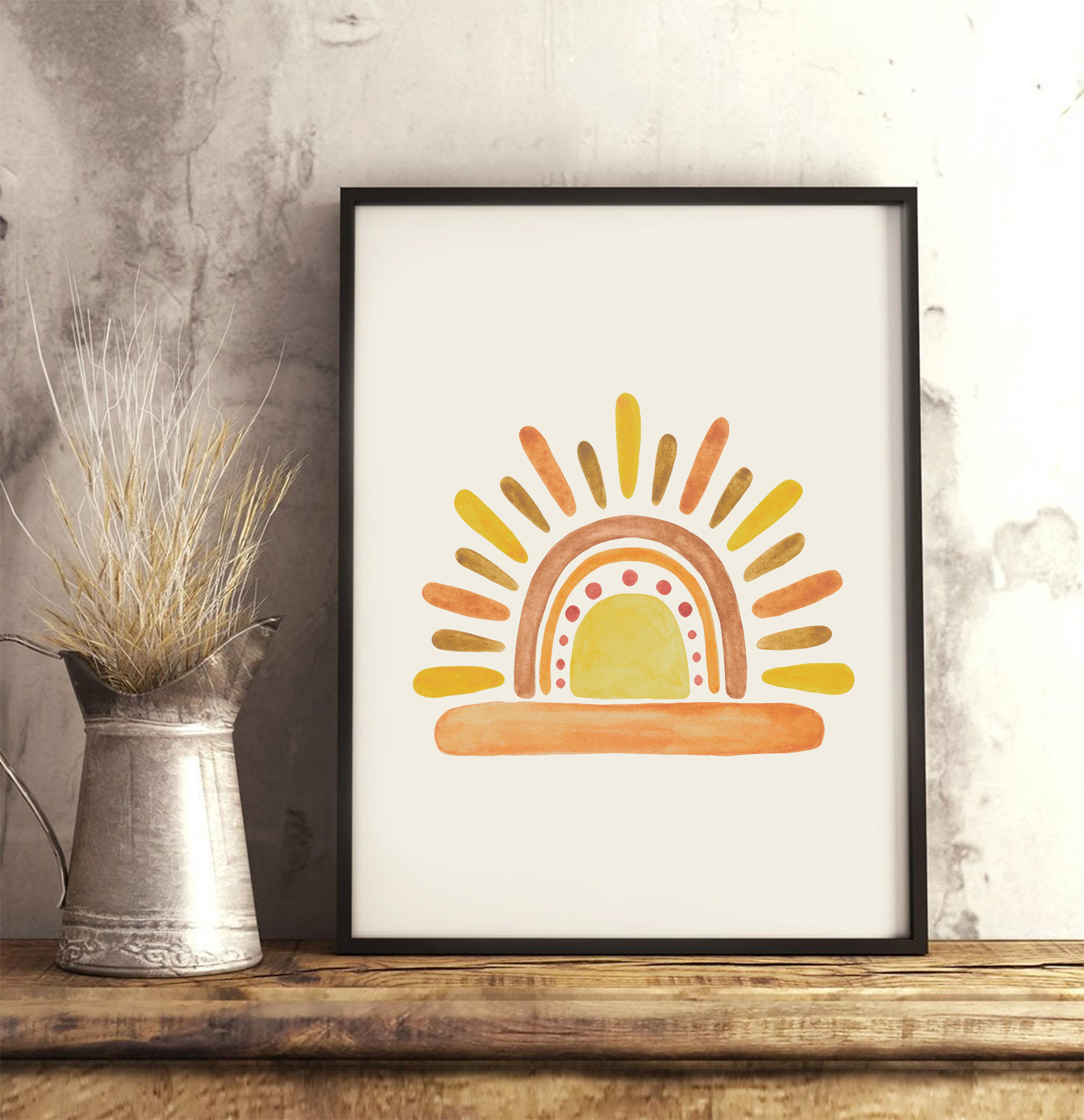 Bohemian sun print Rising sun poster Sunrise boho print Sun | Etsy