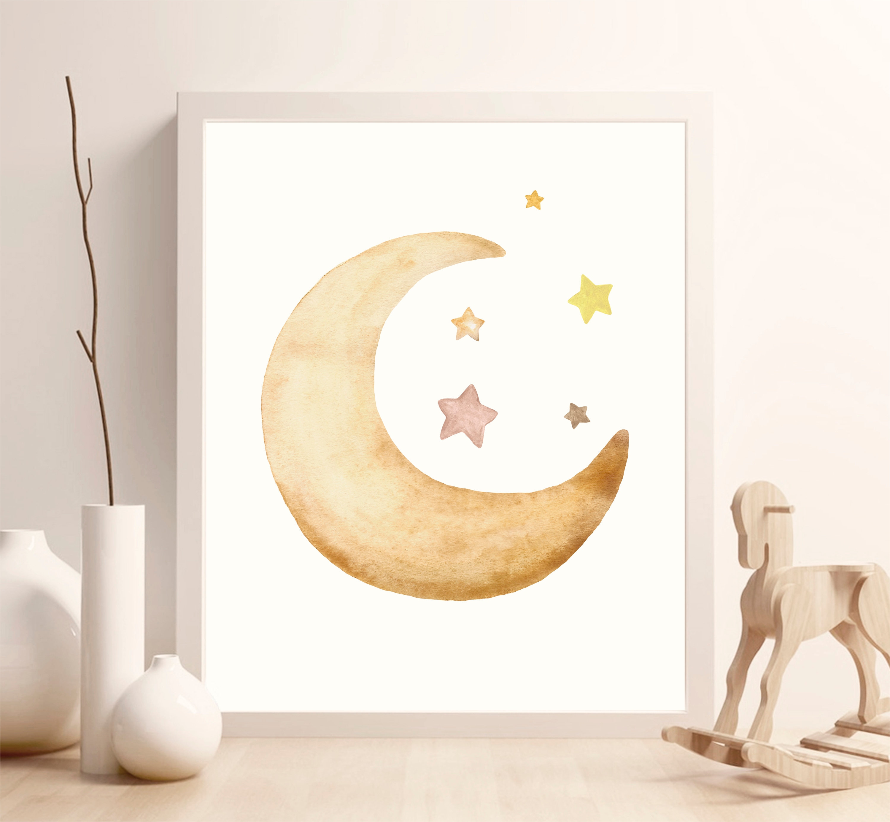 Moon and Stars Nursery Print Watercolor Crescent Moon Gender Etsy